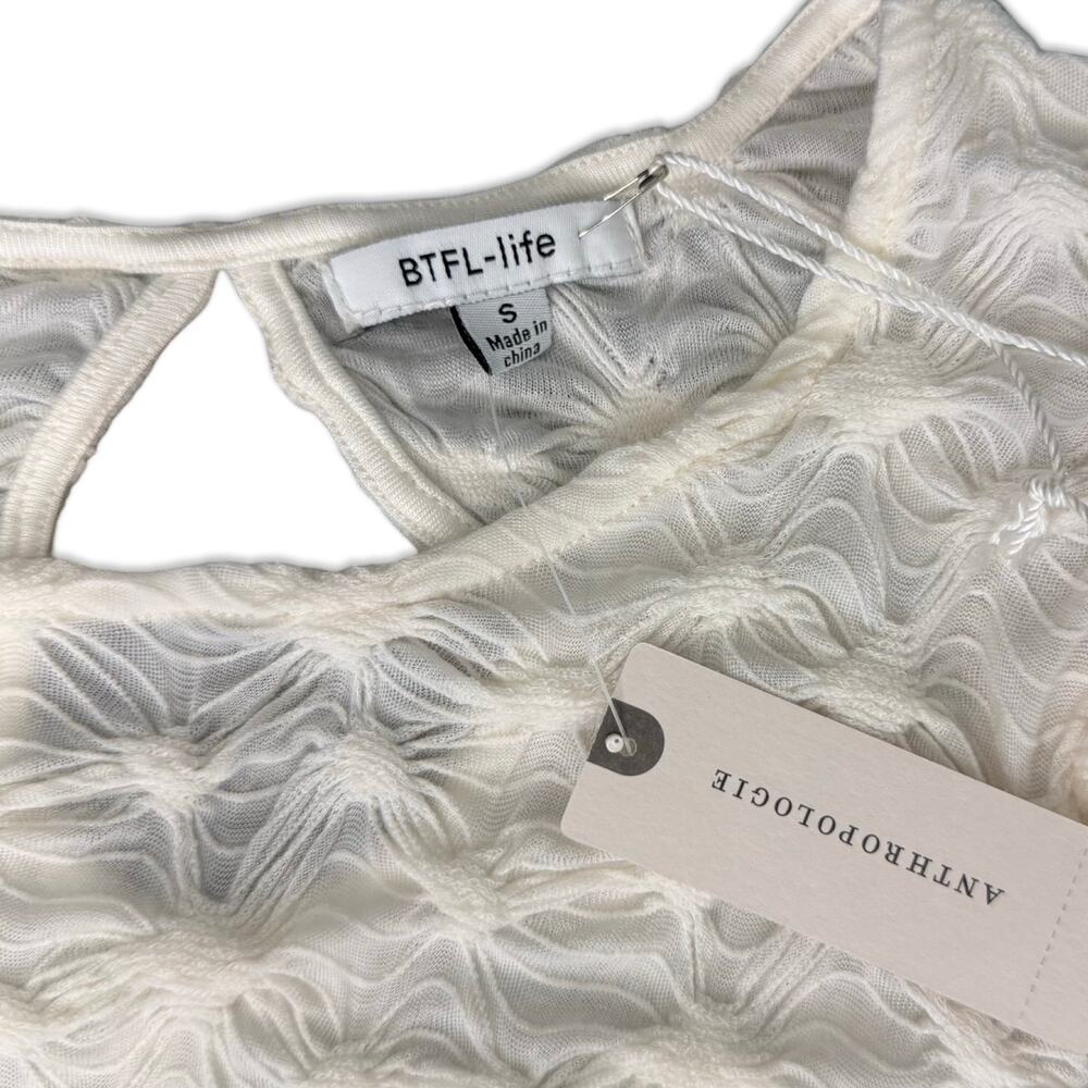 Anthropologie BTFL Life Ivory Textured Popcorn Bishop Sleeve Blouse Sz S NEW Tag - Picture 5 of 11